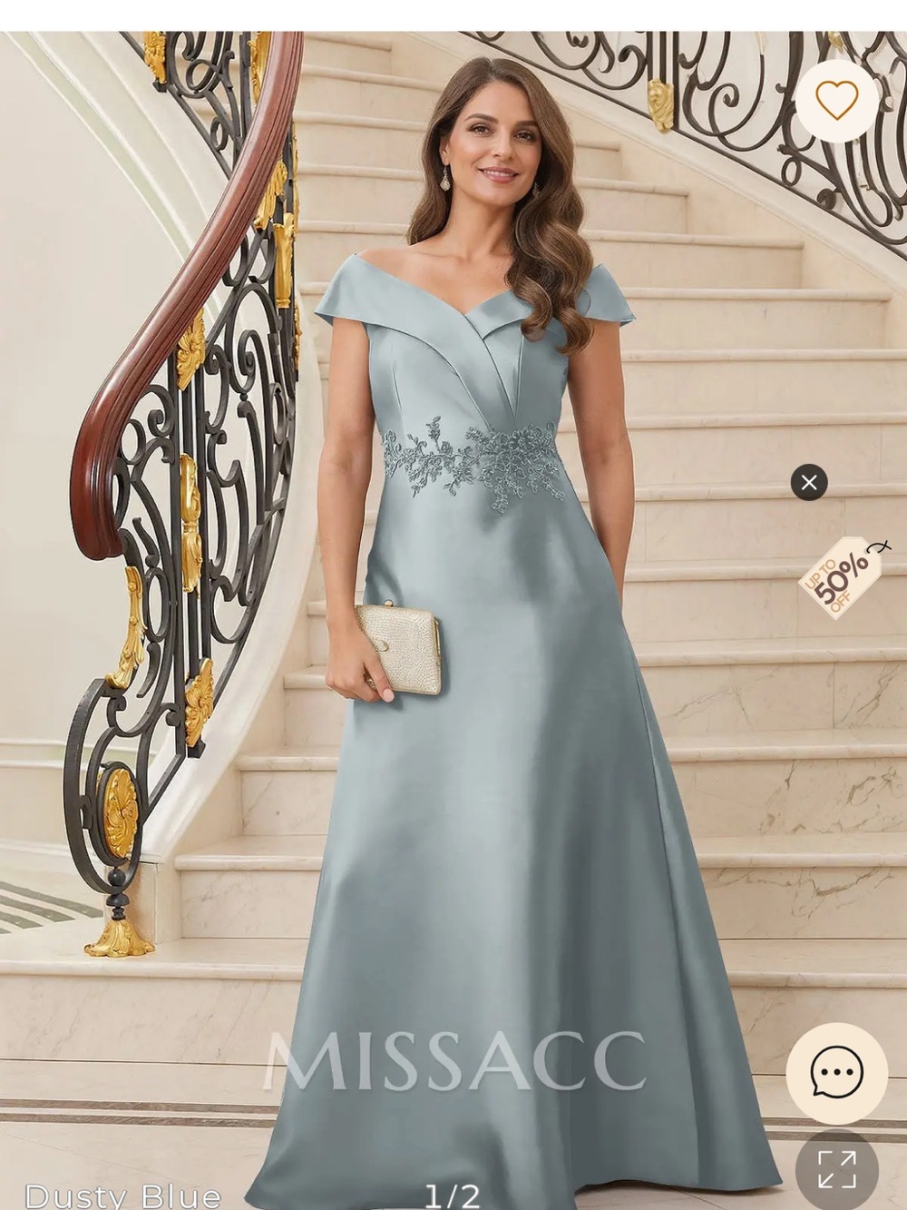 Dusty Blue Off-Shoulder A-Line Evening Dress